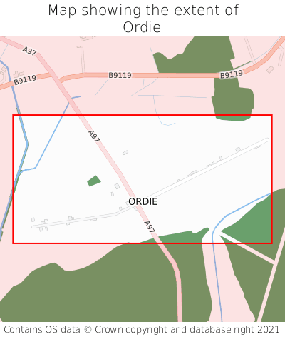 Map showing extent of Ordie as bounding box