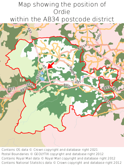 Map showing location of Ordie within AB34