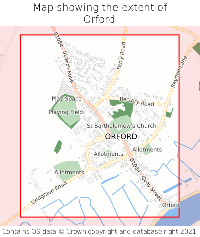 Map showing extent of Orford as bounding box