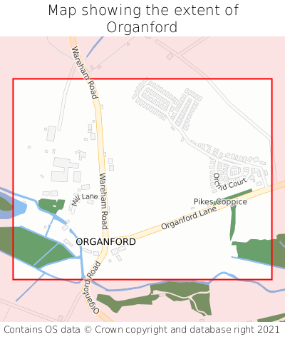 Map showing extent of Organford as bounding box