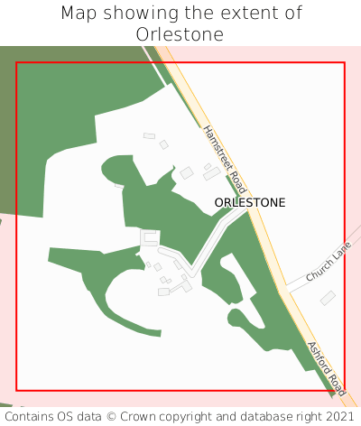 Map showing extent of Orlestone as bounding box