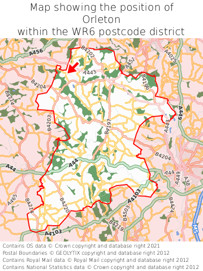 Map showing location of Orleton within WR6