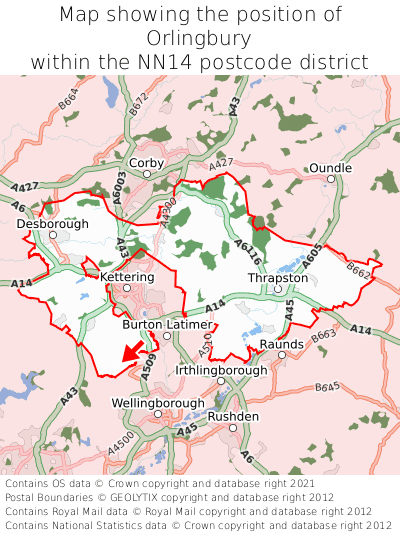 Map showing location of Orlingbury within NN14