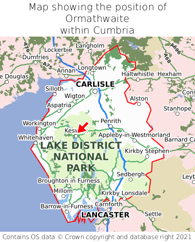 Map showing location of Ormathwaite within Cumbria