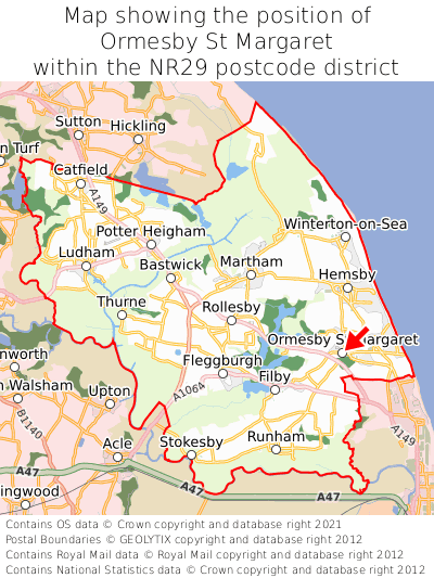 Map showing location of Ormesby St Margaret within NR29