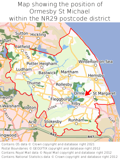 Map showing location of Ormesby St Michael within NR29