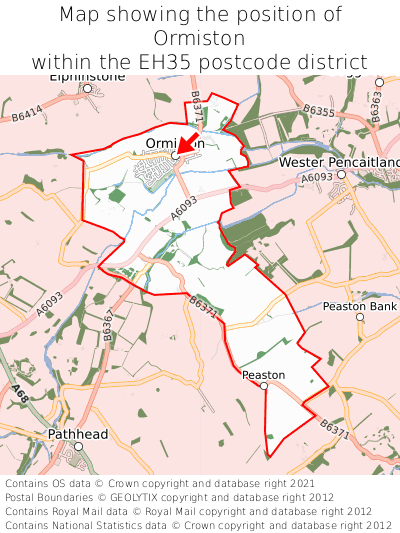 Map showing location of Ormiston within EH35