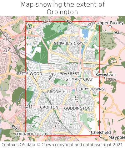 Map showing extent of Orpington as bounding box