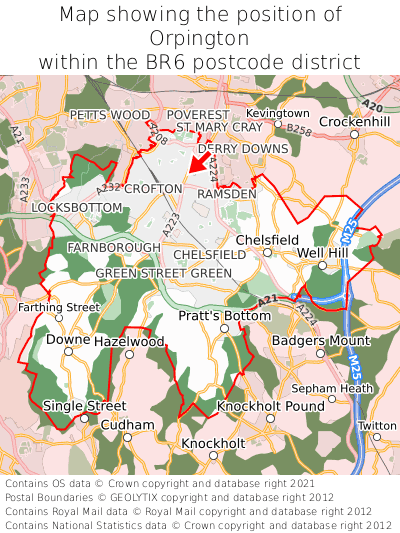 Map showing location of Orpington within BR6
