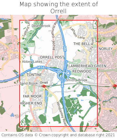 Map showing extent of Orrell as bounding box