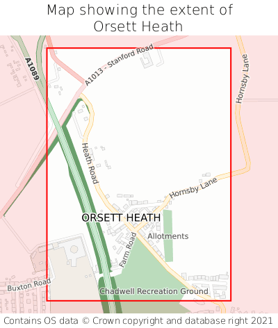 Map showing extent of Orsett Heath as bounding box