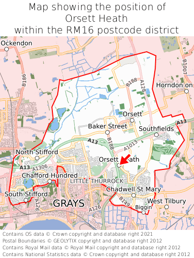 Map showing location of Orsett Heath within RM16