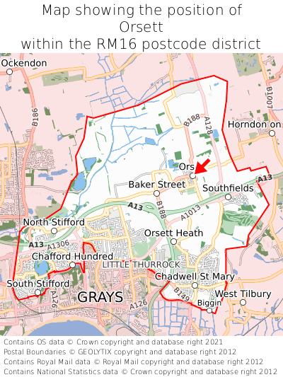 Map showing location of Orsett within RM16