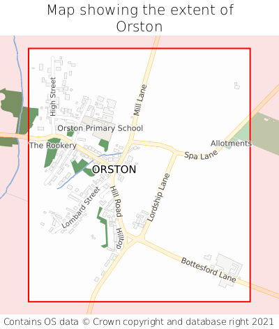 Map showing extent of Orston as bounding box