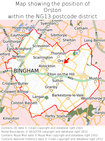 Map showing location of Orston within NG13