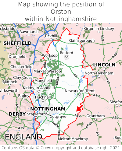 Map showing location of Orston within Nottinghamshire