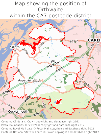 Map showing location of Orthwaite within CA7