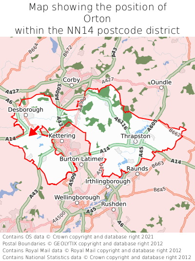 Map showing location of Orton within NN14