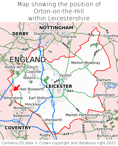 Map showing location of Orton-on-the-Hill within Leicestershire