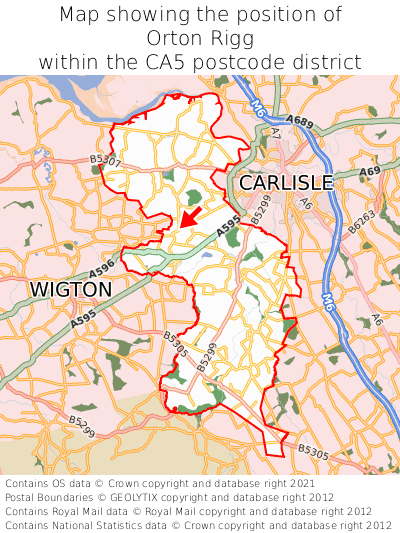 Map showing location of Orton Rigg within CA5