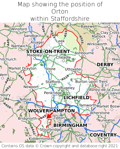 Map showing location of Orton within Staffordshire