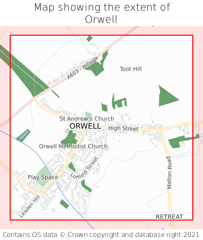 Map showing extent of Orwell as bounding box