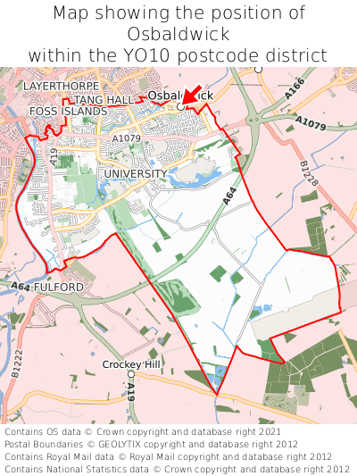 Map showing location of Osbaldwick within YO10