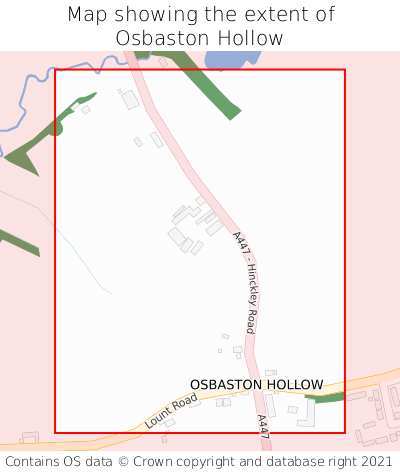 Map showing extent of Osbaston Hollow as bounding box