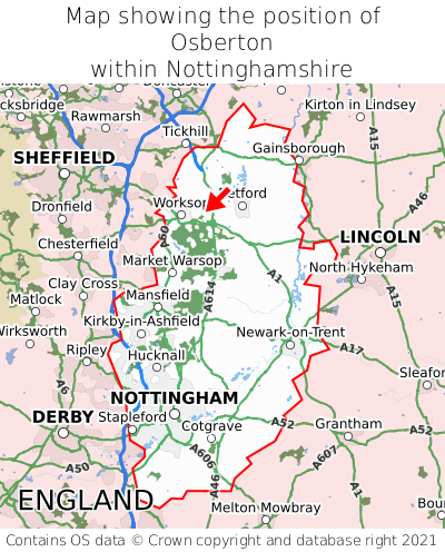 Map showing location of Osberton within Nottinghamshire