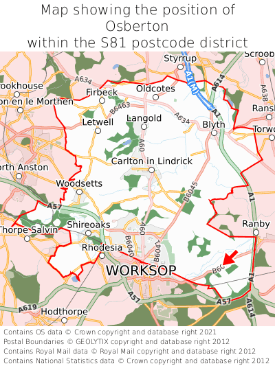 Map showing location of Osberton within S81