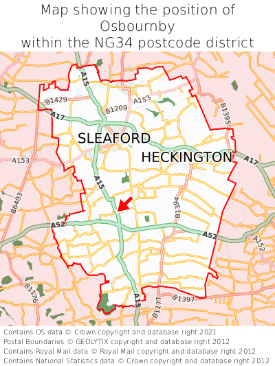 Map showing location of Osbournby within NG34