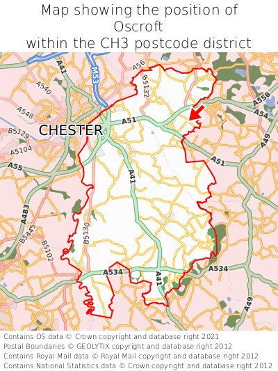 Map showing location of Oscroft within CH3