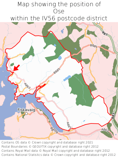 Map showing location of Ose within IV56