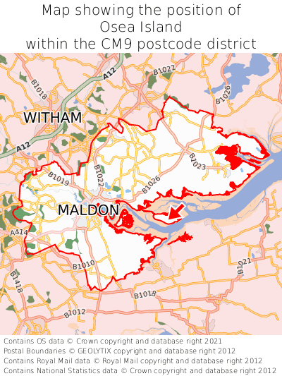 Map showing location of Osea Island within CM9