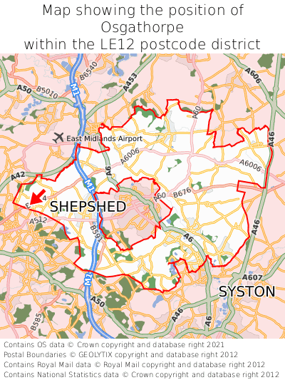 Map showing location of Osgathorpe within LE12