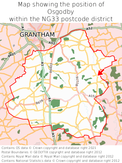Map showing location of Osgodby within NG33