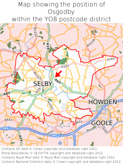 Map showing location of Osgodby within YO8