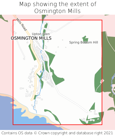 Map showing extent of Osmington Mills as bounding box