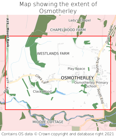 Map showing extent of Osmotherley as bounding box