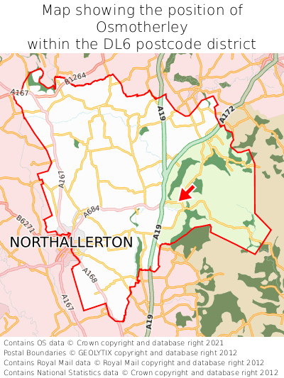 Map showing location of Osmotherley within DL6