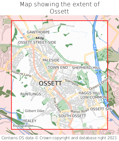 Map showing extent of Ossett as bounding box