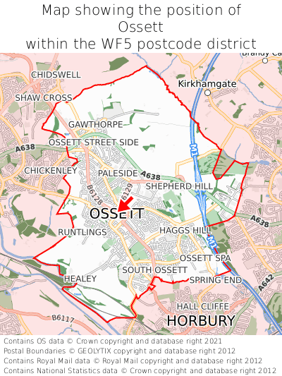 Map showing location of Ossett within WF5