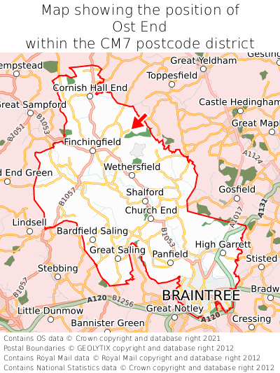 Map showing location of Ost End within CM7