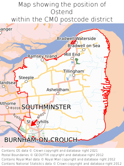 Map showing location of Ostend within CM0