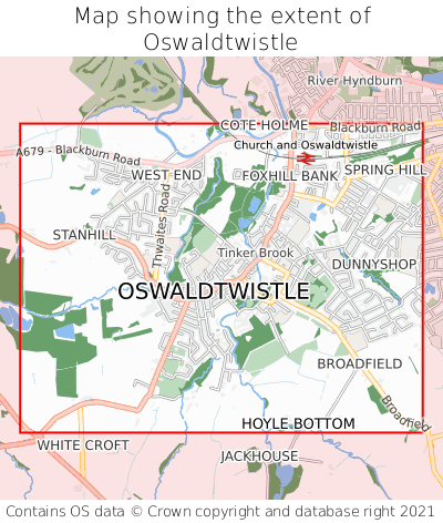 Map showing extent of Oswaldtwistle as bounding box