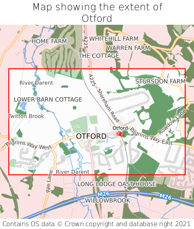 Map showing extent of Otford as bounding box