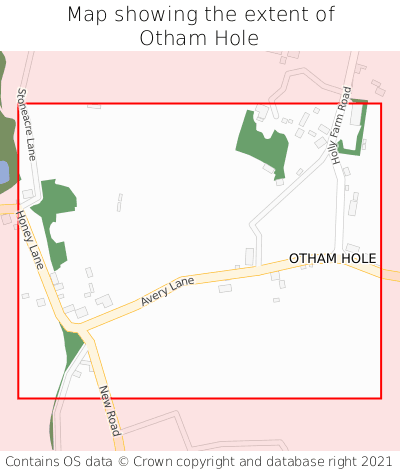 Map showing extent of Otham Hole as bounding box