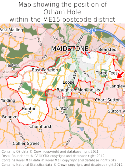 Map showing location of Otham Hole within ME15