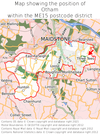 Map showing location of Otham within ME15