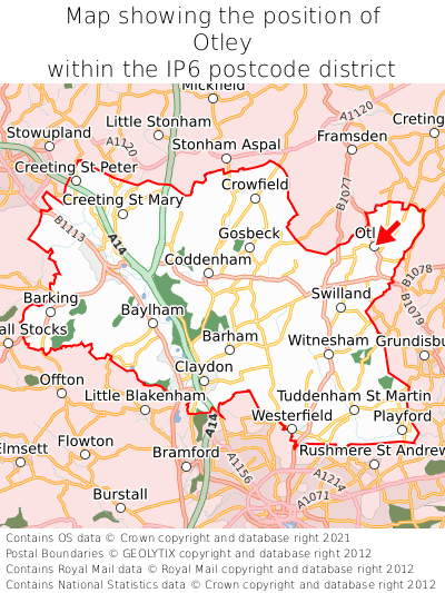 Map showing location of Otley within IP6